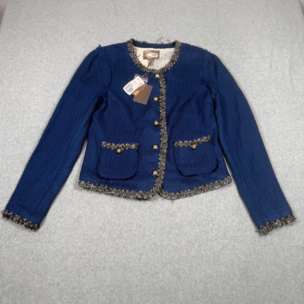 Love 21 Forever 21 Royal Blue Old Money Jackie O Bouclé Tweed Jacket Large New